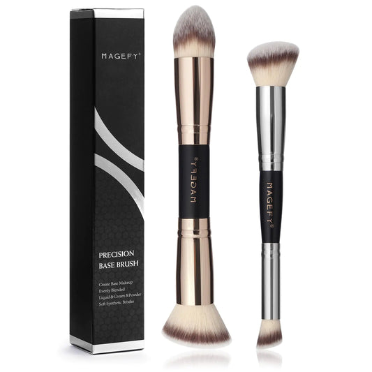 MAGEFY Foundation Makeup Brushes 2Pcs Premium Double-Ended Makeup Brushes Angled/Tapered Top for Blending Liquid Powder Concealer Cream Cosmetics Blush brush - estesbrandsllc.com