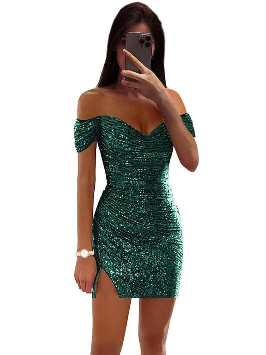 JAKIPPY Teal Short Homecoming Dresses 2024 Off Shoulder Sequin Corset Dresses for Homecoming Prom Dresses for Juniors US6