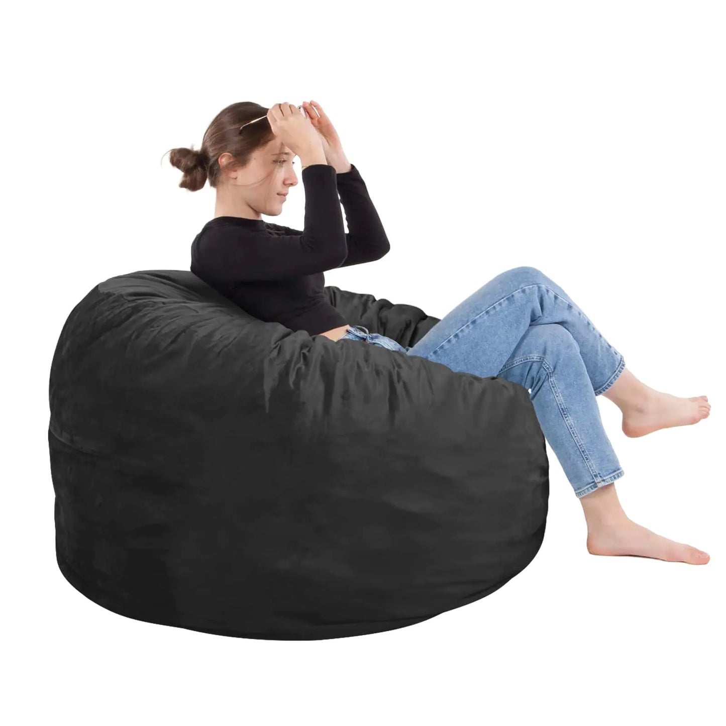 SEASXOLTE Bean Bag Chair 3Ft Memory Foam Filled Removable Velvet Cover Bean Bag Chairs for Adults and Teens Round Sofa Chair for Living Room Bedroom and Gaming Room Black - Estes Brands, LLC