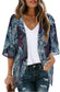 Women's Floral Print Puff Sleeve Kimono Cardigan Loose Cover Up Casual Blouse Tops Small Orange Black