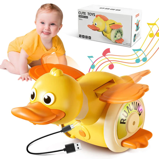 BAKAM Baby Toys 6-12 Months Cute Running Duck Crawling Toys with Light & Music Increase Baby Tummy Time Toys Great Musical Crawl Toys for Infant 12-18 Months