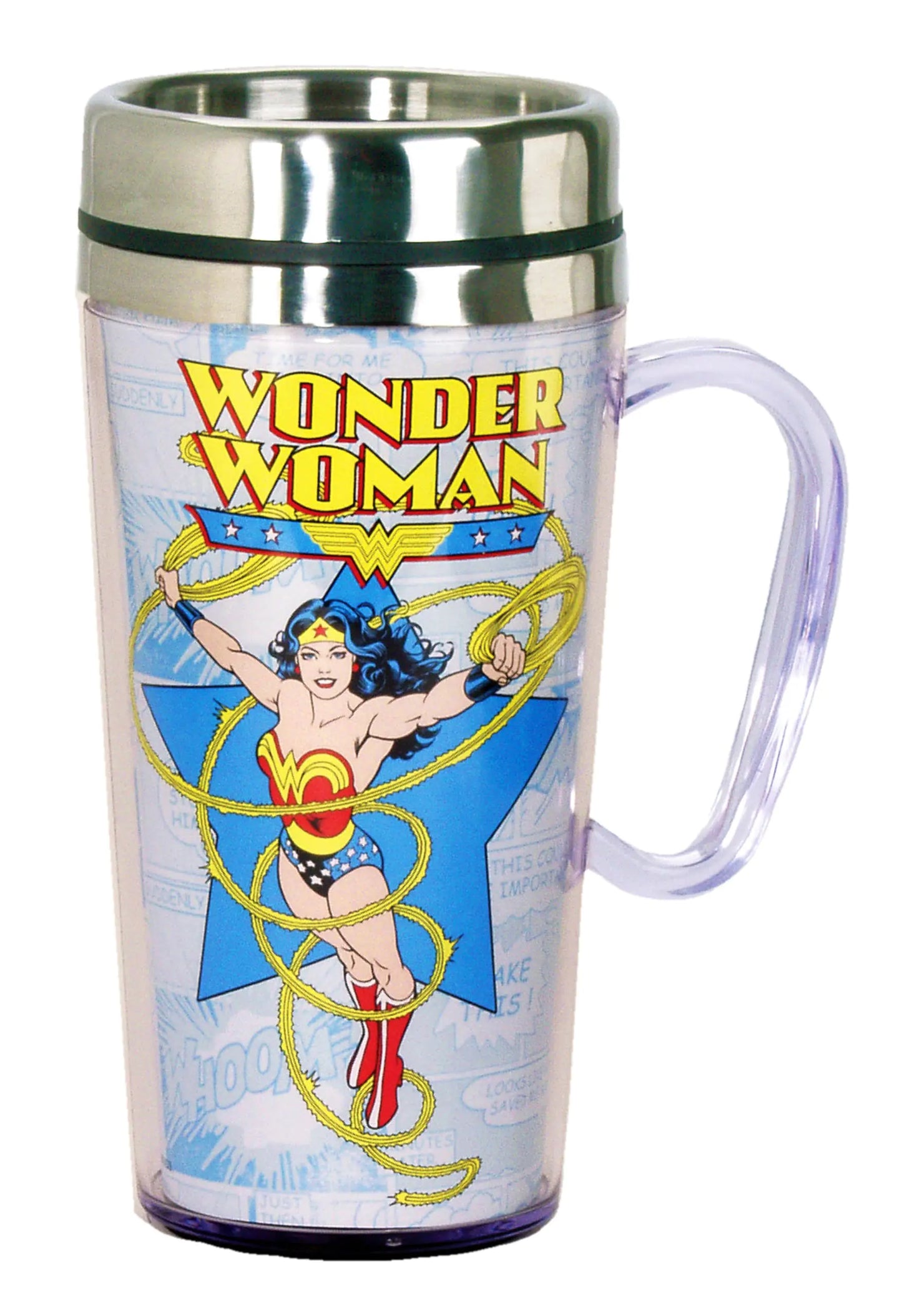 Spoontiques - Insulated Travel Mug - Wonder Woman Coffee Cup - Coffee Lovers Gift - Funny Coffee Mug - 14 oz - Multi - Estes Brands, LLC