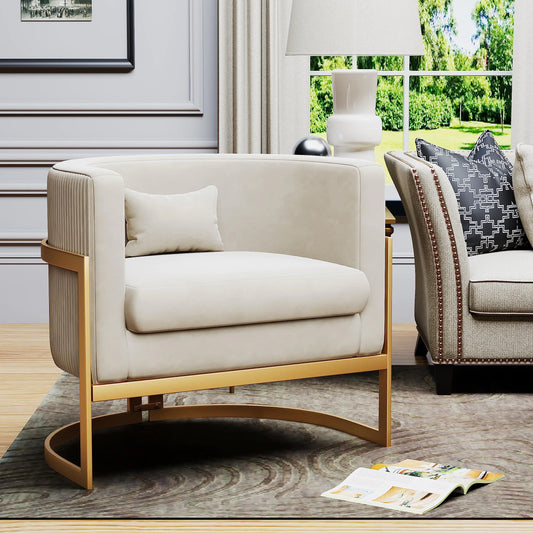 Apeaka Velvet Accent Chair Modern Barrel Chair with Gold Legs Upholstered Armchair for Bedroom Living Room Sofa Chair Club Side Chairs Ivory - Estes Brands, LLC